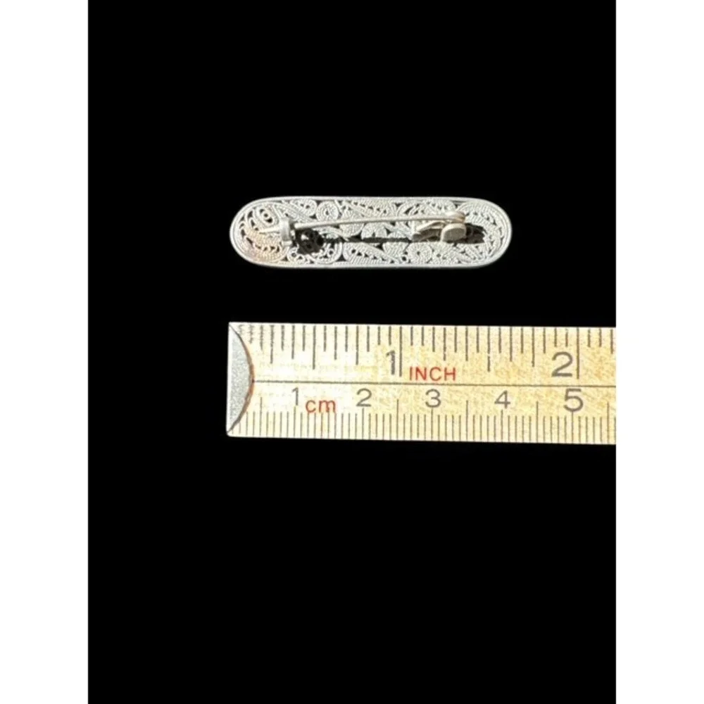 Vintage Sterling Silver Filigree Bar Brooch 925 Patina‎ Classic Elegant Pin